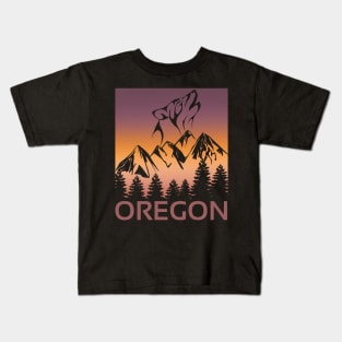 Oregon Sunset Wolf Howling at The Moon Trees and Mountains T-Shirt T-Shirt Kids T-Shirt